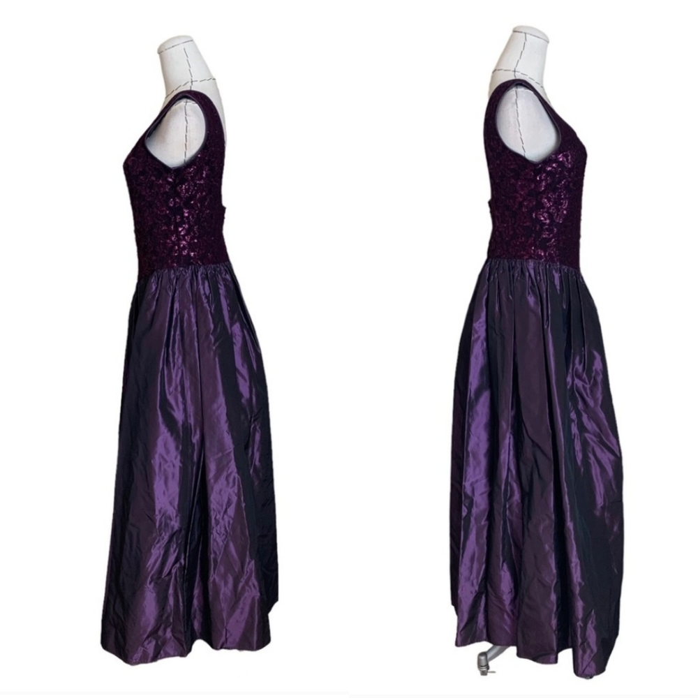 Vintage 90s Jessica McClintock Purple Lace Taffeta Gown Dress Prom Formal S M - Picture 3 of 14